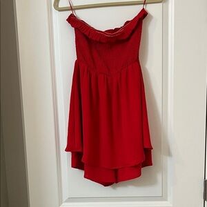 Timing Red Strapless Romper